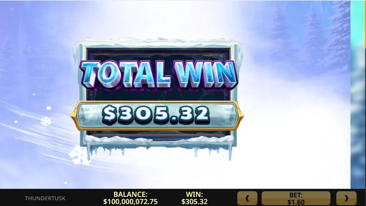 Cenário gelado e pré-histórico do slot Thunder Tusk